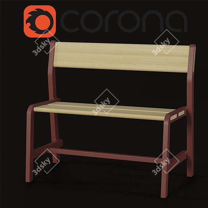 Ypperlig Children's Bench: Beech & Dark Red (65x35 cm) 3D model image 2