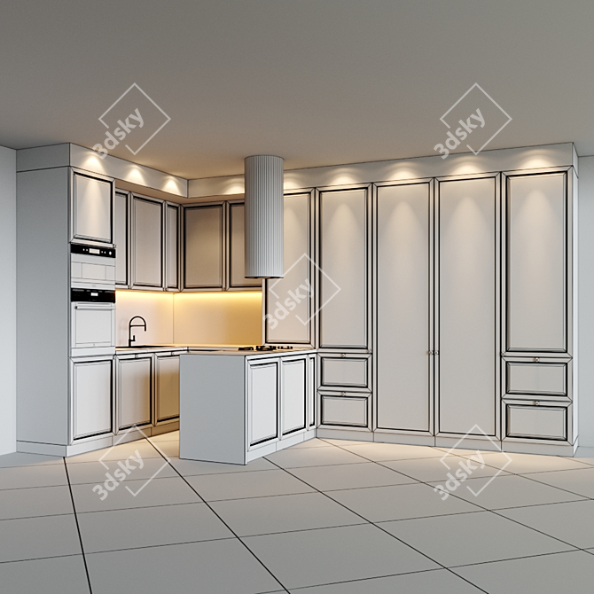 Kitchen_v5 Gas Cooktop, Oven, Microwave, Sink, Mixer & Extractor Hood - Complete Kitchen Set 3D model image 2