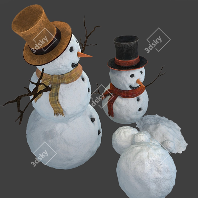 Frosty Friends: Snowman Duo 3D model image 2
