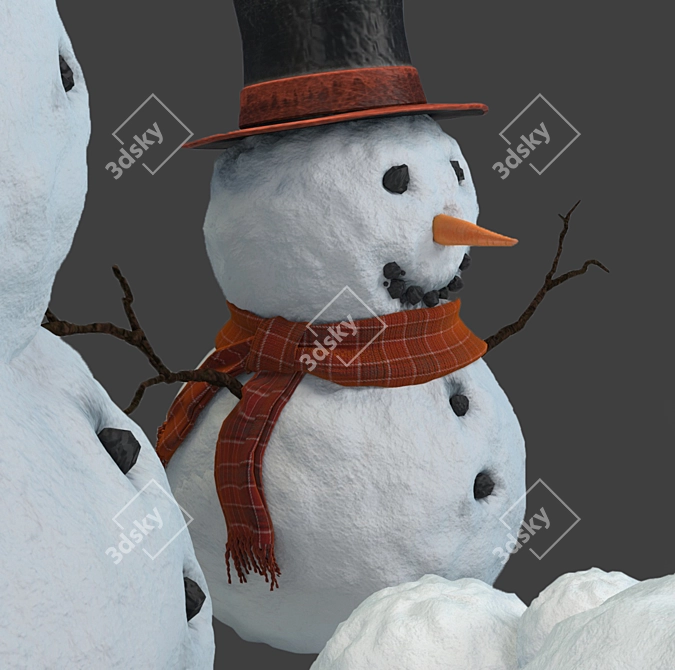 Frosty Friends: Snowman Duo 3D model image 3