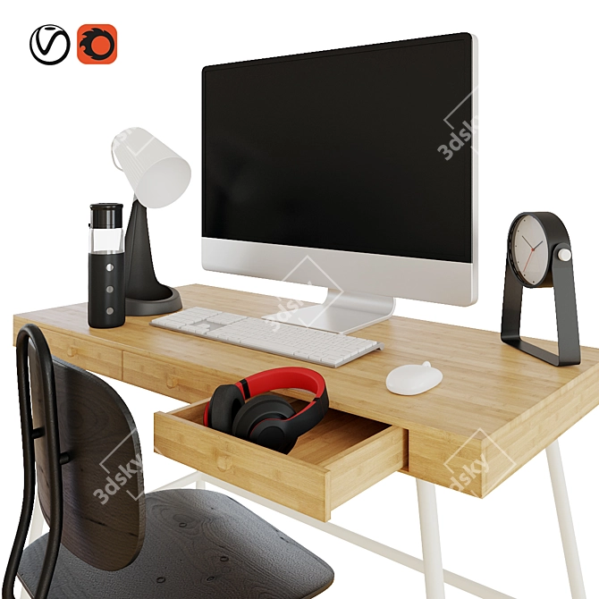 Eco-Friendly Bamboo Desk Set 3D model image 2