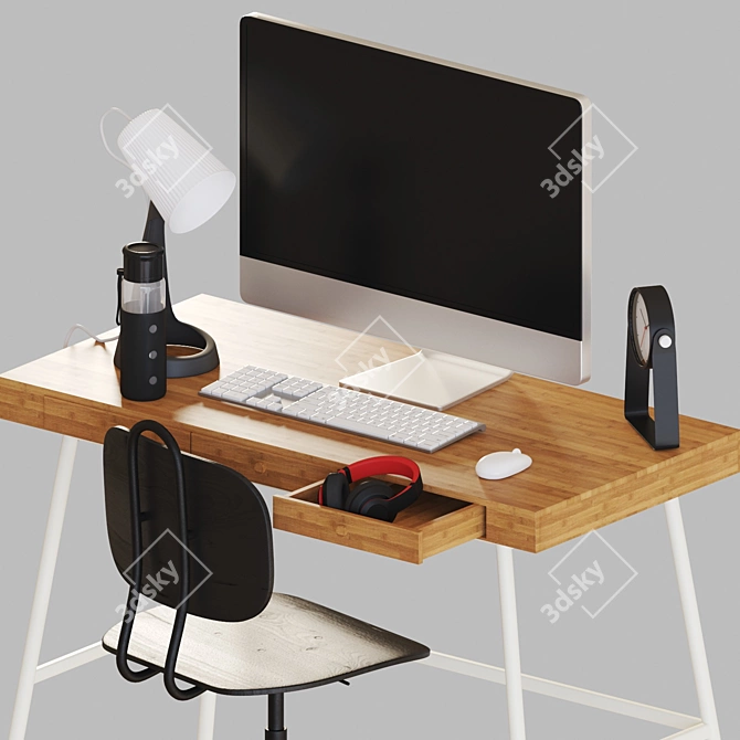 Eco-Friendly Bamboo Desk Set 3D model image 6