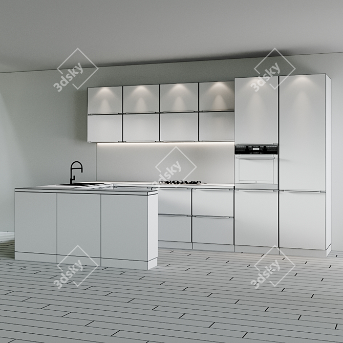 Modern Kitchen Set: Gas Cooktop, Oven, Microwave, Sink & Faucet 3D model image 2