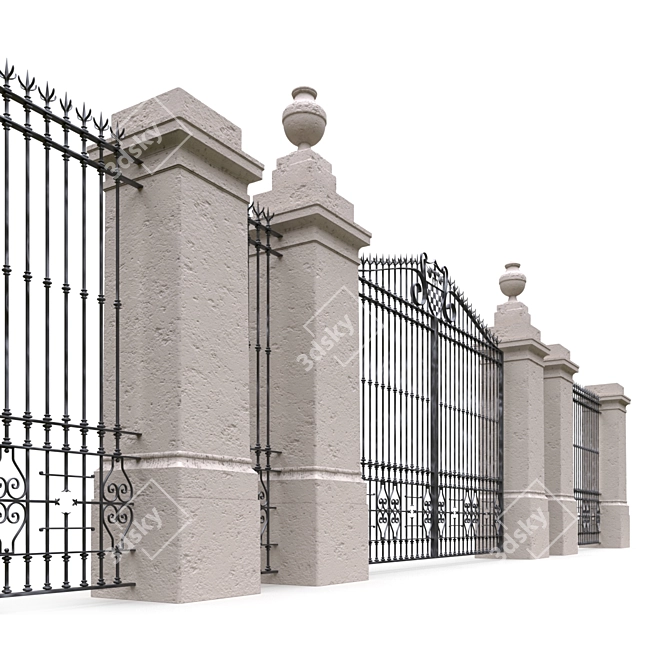 Romantic Italian Gate & Fence 3D model image 2