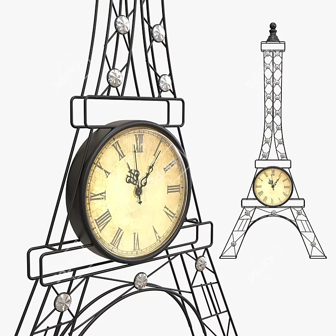 Elegant Eiffel Tower Clock 3D model image 1