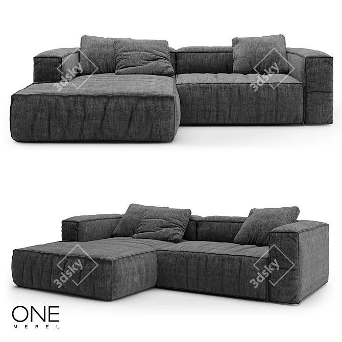 OM KRAFT 2: Elegant Wood and Fabric Sofa 3D model image 3