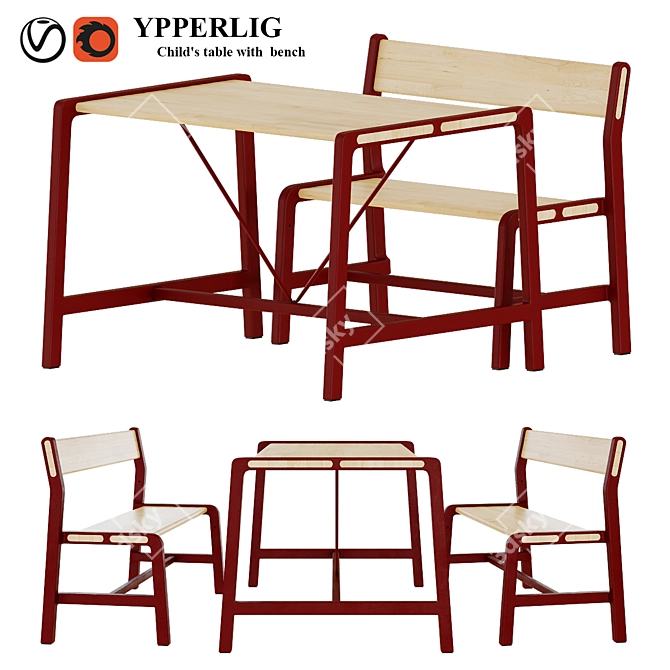 YPPERLIG Child Table Set with Bench 3D model image 1