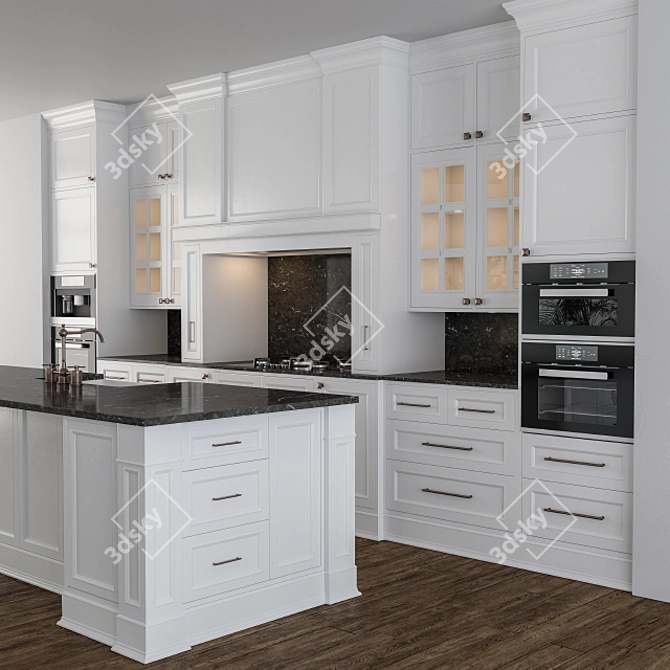 Elegant Monochrome Kitchen Set 3D model image 2