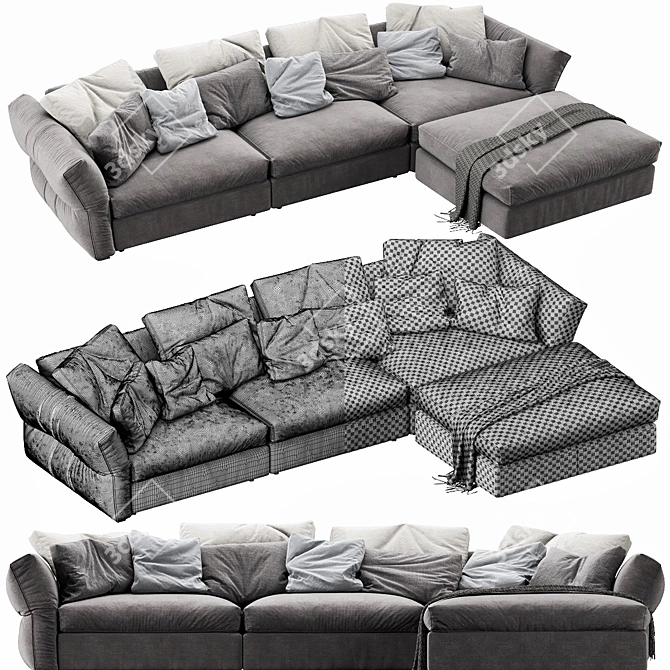 Flexform Newbridge Chaise Lounge - Stylish Comfort in Every Detail 3D model image 3