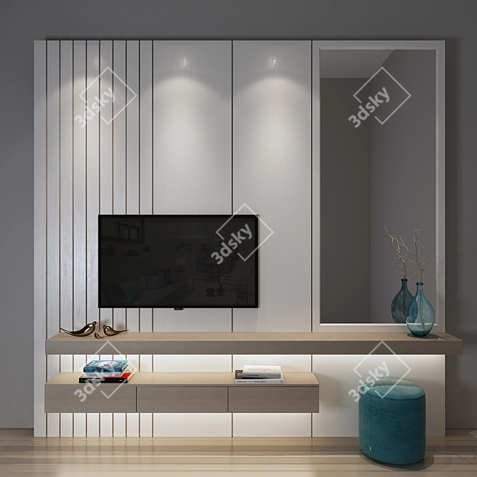 Modern TV Wall Set: 3ds Max, MTL, OBJ, Textures 3D model image 1