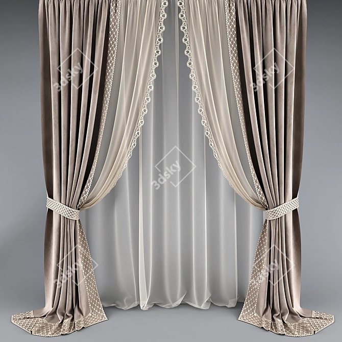 Elegant Lace Curtain 3D model image 1