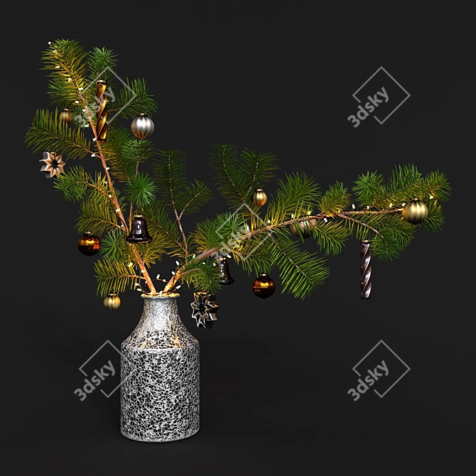 Festive Pine Branches in Vase 3D model image 1