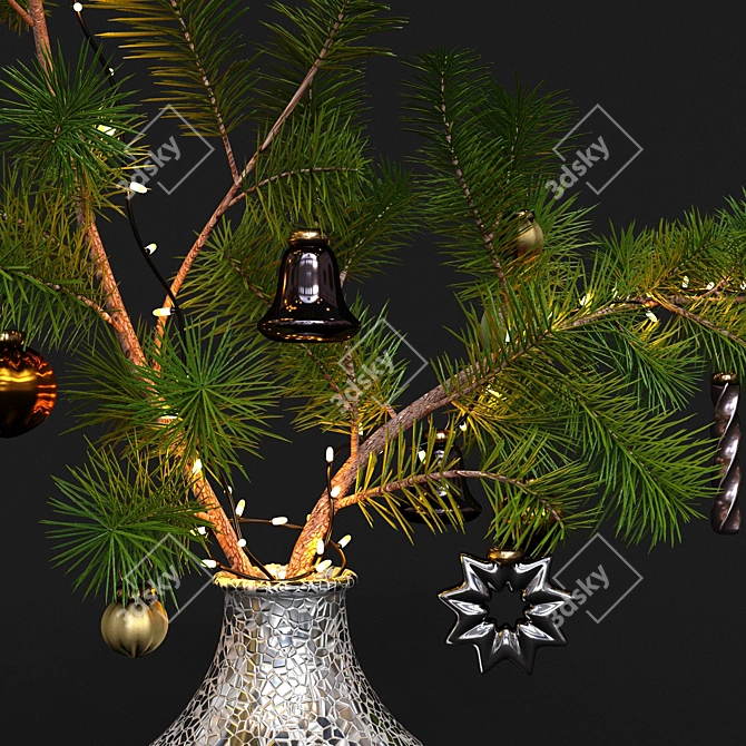 Festive Pine Branches in Vase 3D model image 2