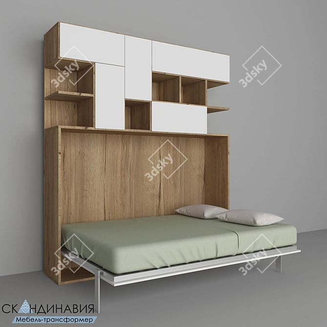 Skandinaviya Horizontal Wardrobe-Bed Transformer 3D model image 1
