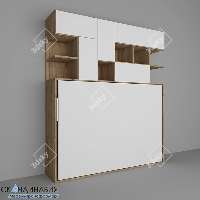Skandinaviya Horizontal Wardrobe-Bed Transformer 3D model image 2