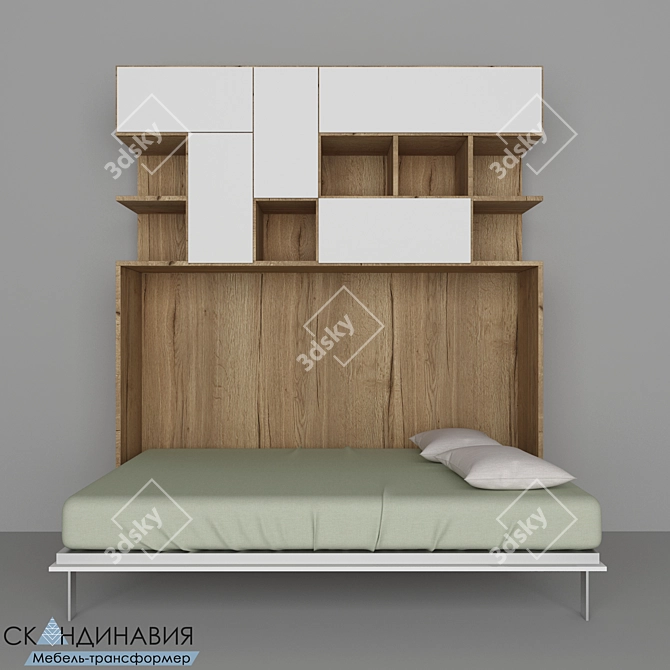 Skandinaviya Horizontal Wardrobe-Bed Transformer 3D model image 3