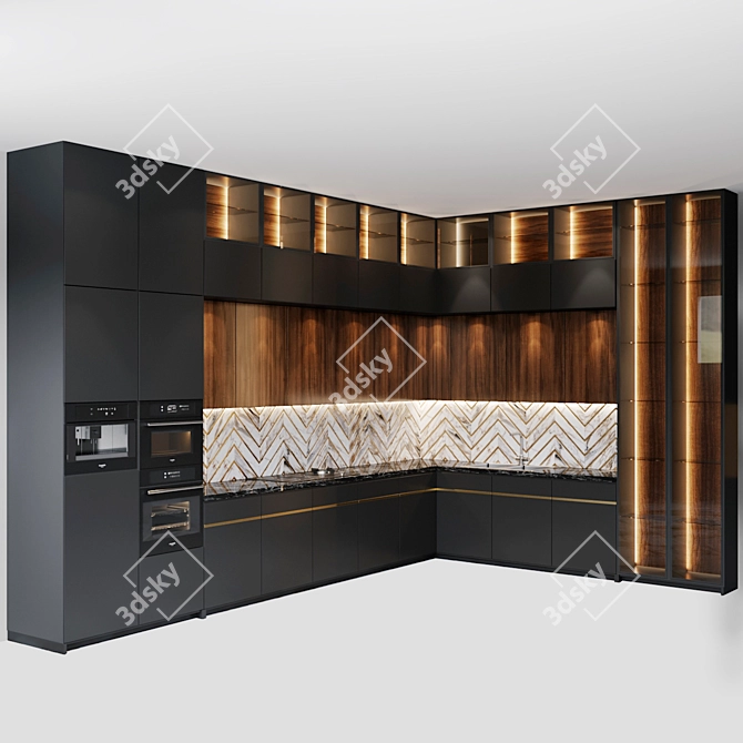 Modern Kitchen Set with Fulgor Milano Appliances 3D model image 1