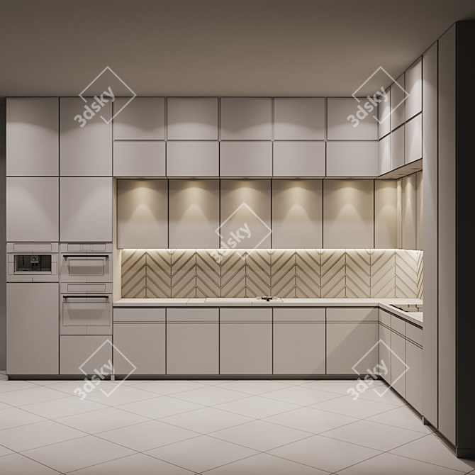 Modern Kitchen Set with Fulgor Milano Appliances 3D model image 5