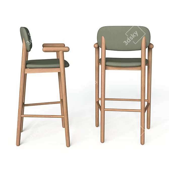 Elegant Beechwood Bar Chair 3D model image 2