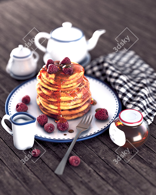 Delicious 3D Pancake Model 3D model image 4