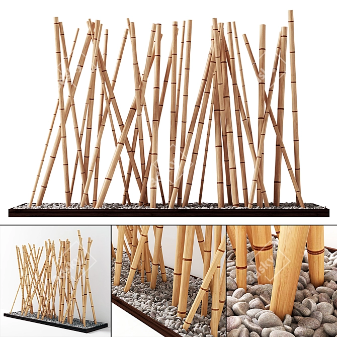 Natural Bamboo Decor with Pebble Accents 3D model image 1