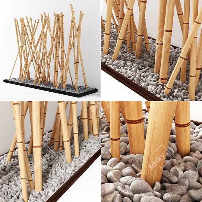 Natural Bamboo Decor with Pebble Accents 3D model image 2