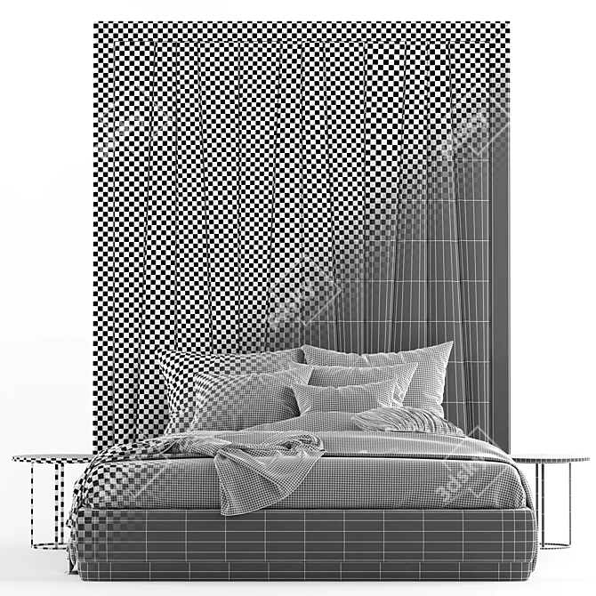 Modern Bed with Headboard 3D model image 3