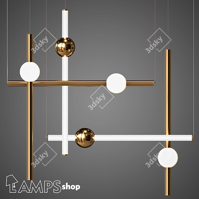 Lustrous Metal Ball Chandelier 3D model image 1