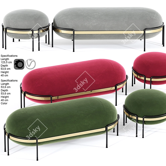 Elegant Ottoman Set for Vray & Corona 3D model image 1