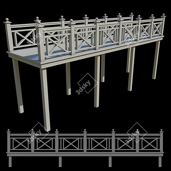 Rustic Wood Bridge 3D model image 1