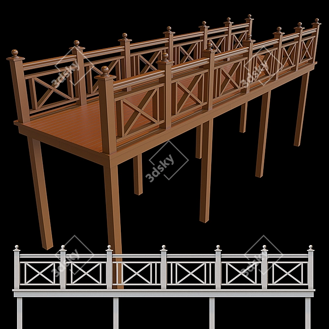 Rustic Wood Bridge 3D model image 2