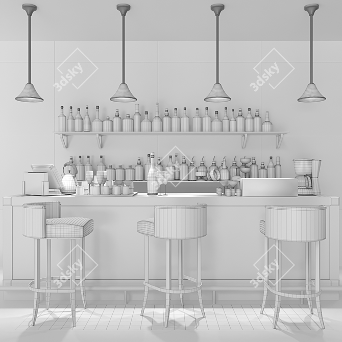 Sleek Bar Counter Set: Alcohol, Cocktails, Lamp, Chair, Cash Desk, Coffee Maker 3D model image 2