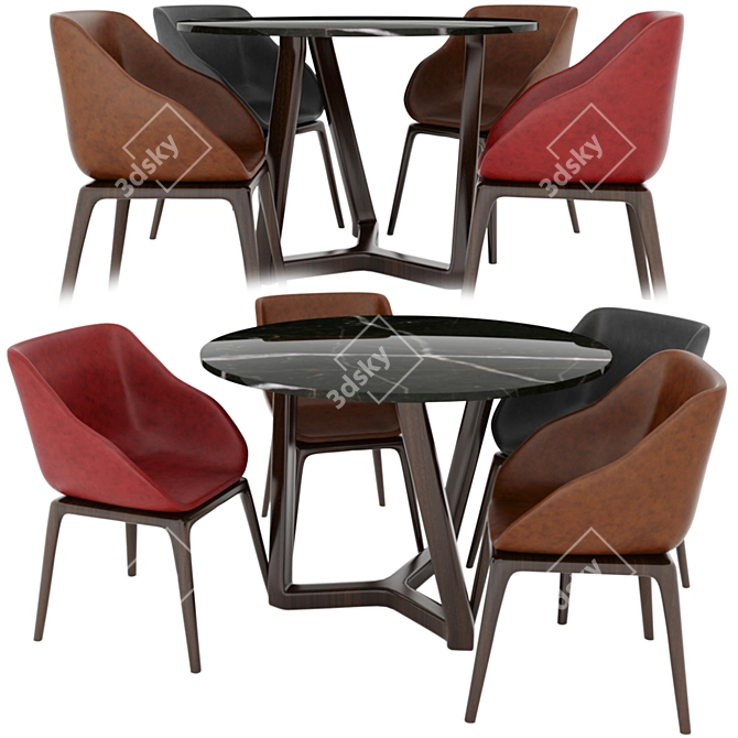 Poliform Round Dining Table Set 3D model image 1