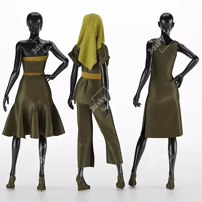 Marvelous Designer Women Dress Set 3D model image 2