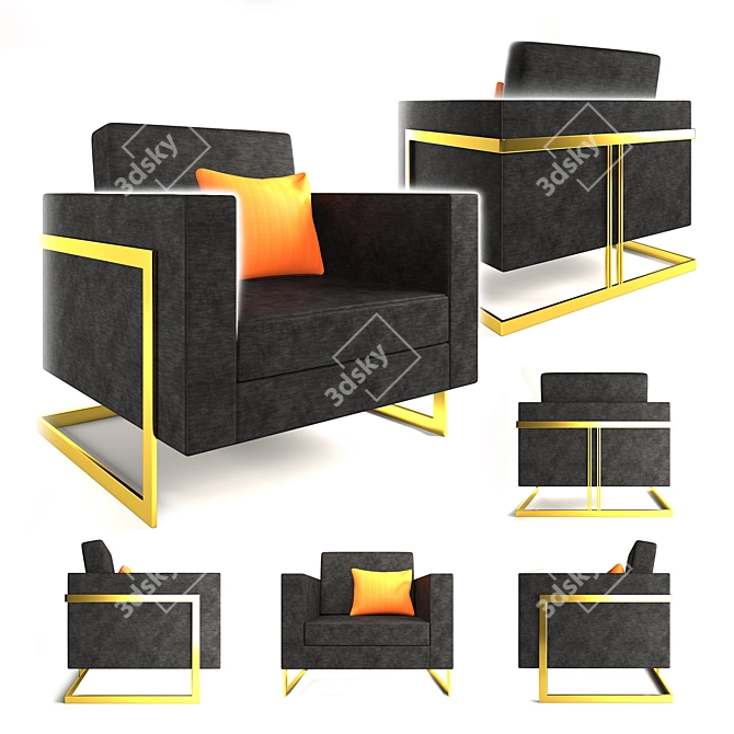 Sleek Black Modern Armchair 3D model image 1