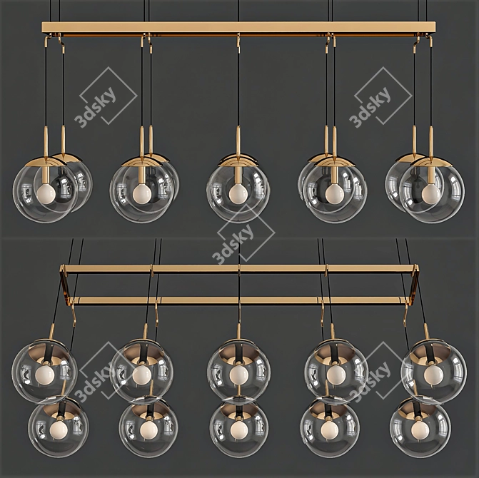 Antiqued Brass LED Linear Pendant 3D model image 1