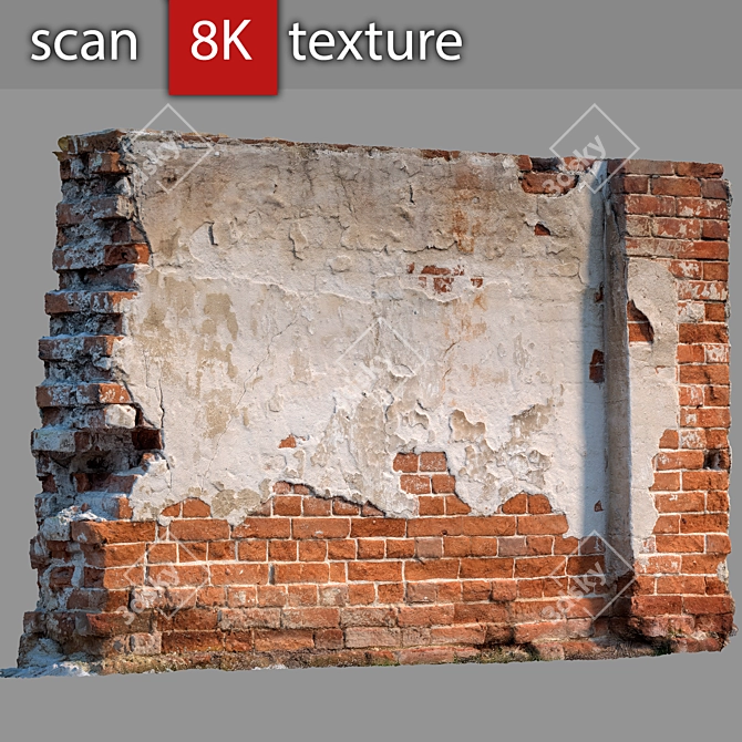 Destructed Brick Wall - High Resolution 8K Texture 3D model image 1