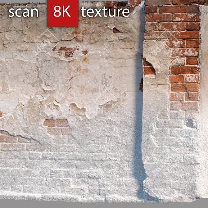 Destructed Brick Wall - High Resolution 8K Texture 3D model image 3
