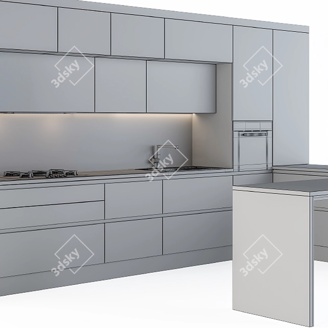 Sleek L-shaped Black Kitchen 3D model image 3