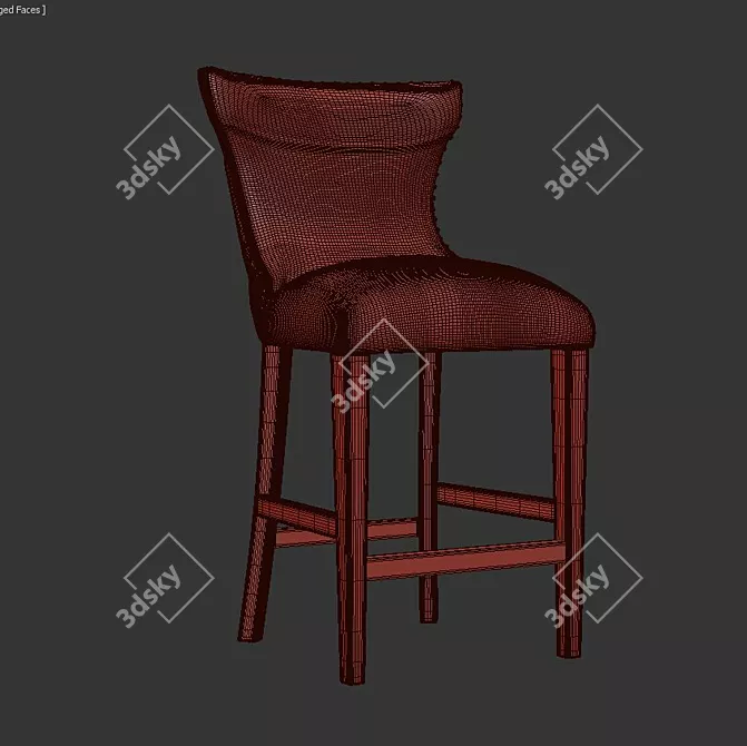 Brady Wood Vanity Stool 3D model image 3