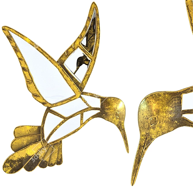 Golden Hummingbird Tropical Mirror Wall Decor 3D model image 1