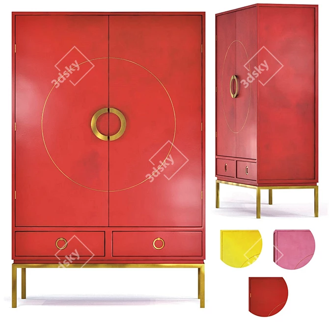 Chinese Red Wedding Cupboard: Storage with Style 3D model image 1