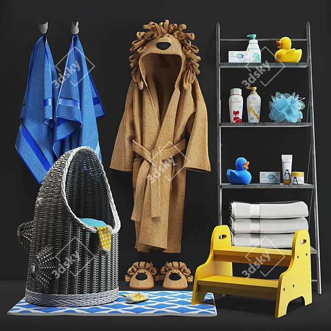 Shark Basket, Marlo Bath Mat, Kids' Animal Robe & Slippers, Yellow Trugen Step Stool 3D model image 1