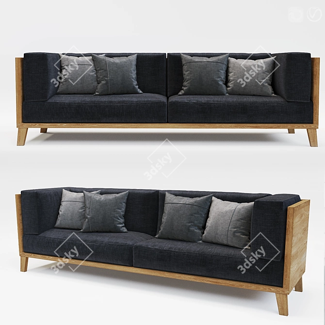 Modern Oak Linen Sofa Set 3D model image 1