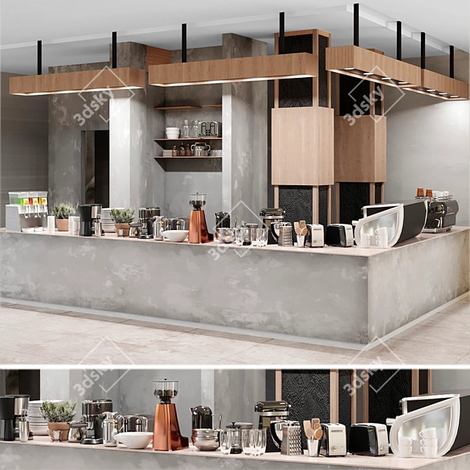 Minimalist Concrete Cafe Design Kit 3D model image 1
