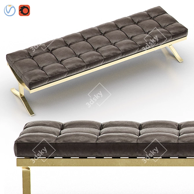 Vintage Brass and Leather Bench 3D model image 1