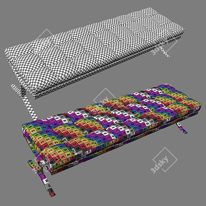 Vintage Brass and Leather Bench 3D model image 5