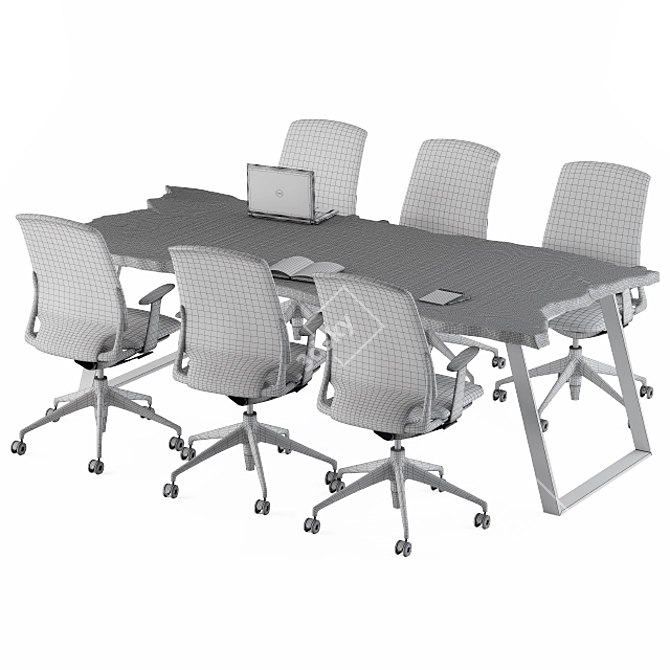 Natural Wood Meeting Table with Office Chair 3D model image 3