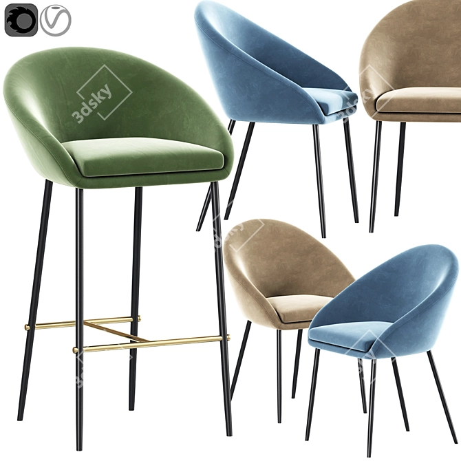 Stylish Dining Chair & Bar Stool 3D model image 1