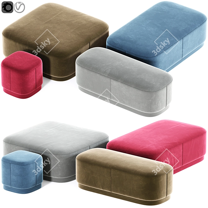 Contemporary Pouf Set 3D model image 1